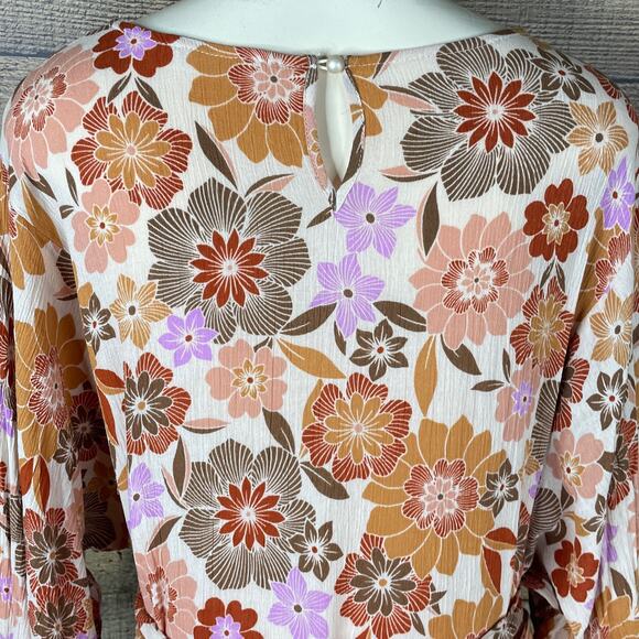 Talulah Gotta Have It Dress Long Sleeve Brown Purple Floral SZ Large - Picture 6 of 12